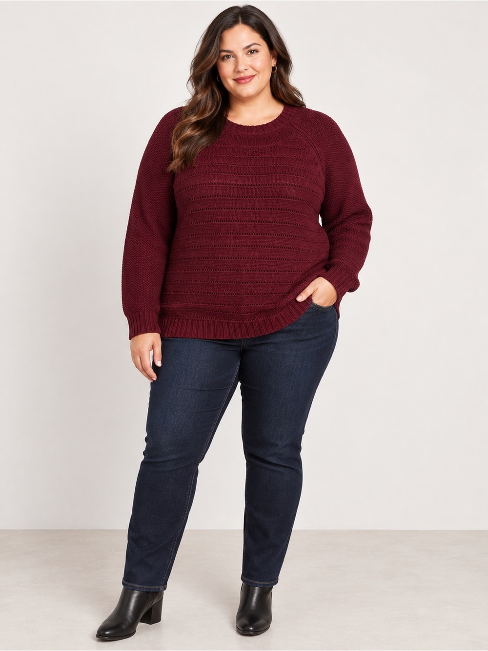 Calvin Klein Jeans Burgundy Textured Knit Sweater 2XL